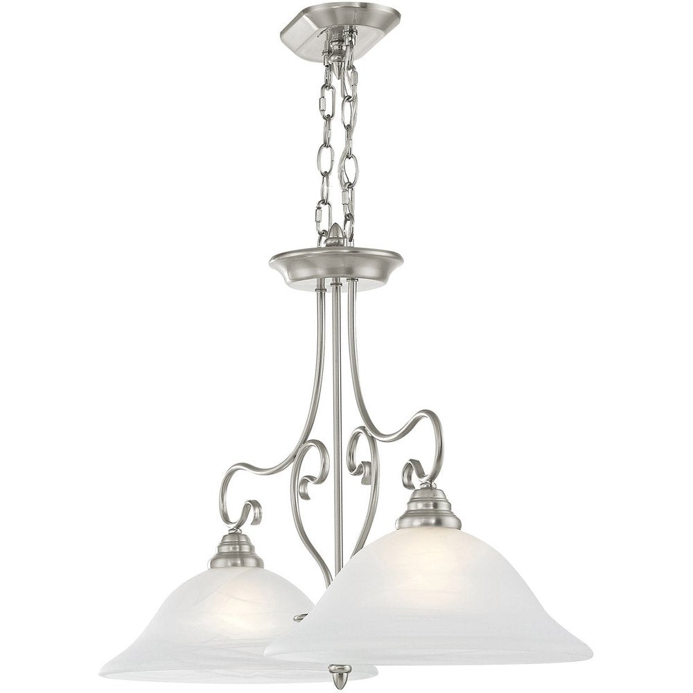 Nickel Two Light Metal Dimmable Chandelier With Shades HomeRoots