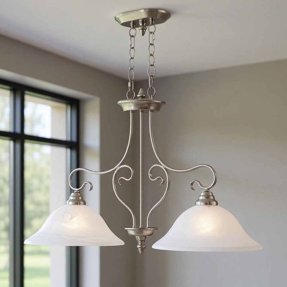 Nickel Two Light Metal Dimmable Chandelier With Shades HomeRoots