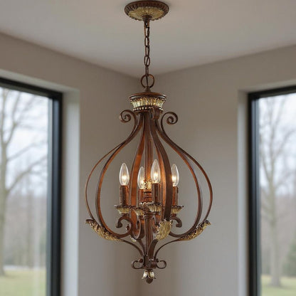 Bronze Four Light Metal Dimmable Chandelier With Shades HomeRoots