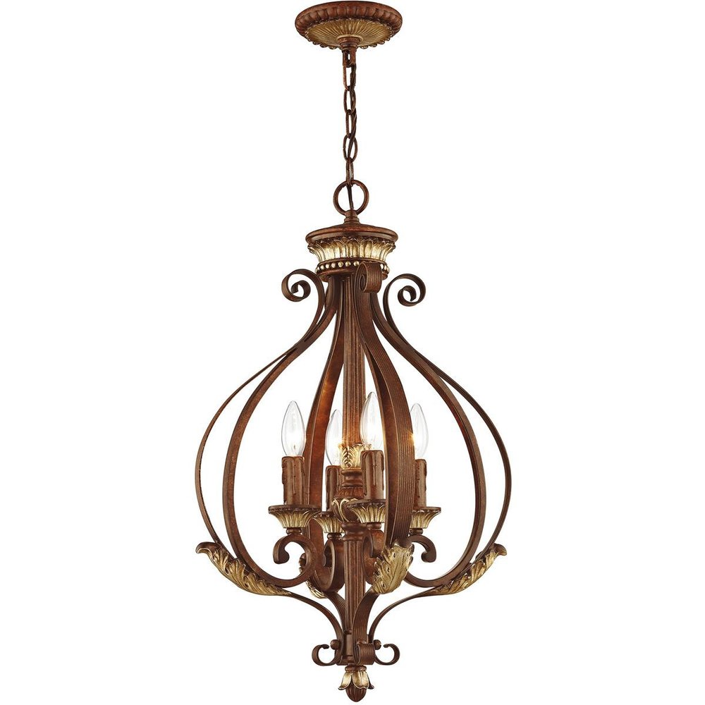 Bronze Four Light Metal Dimmable Chandelier With Shades HomeRoots