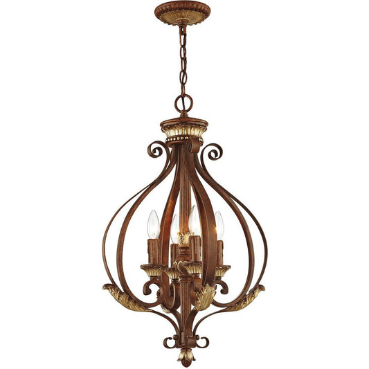 Bronze Four Light Metal Dimmable Chandelier With Shades HomeRoots