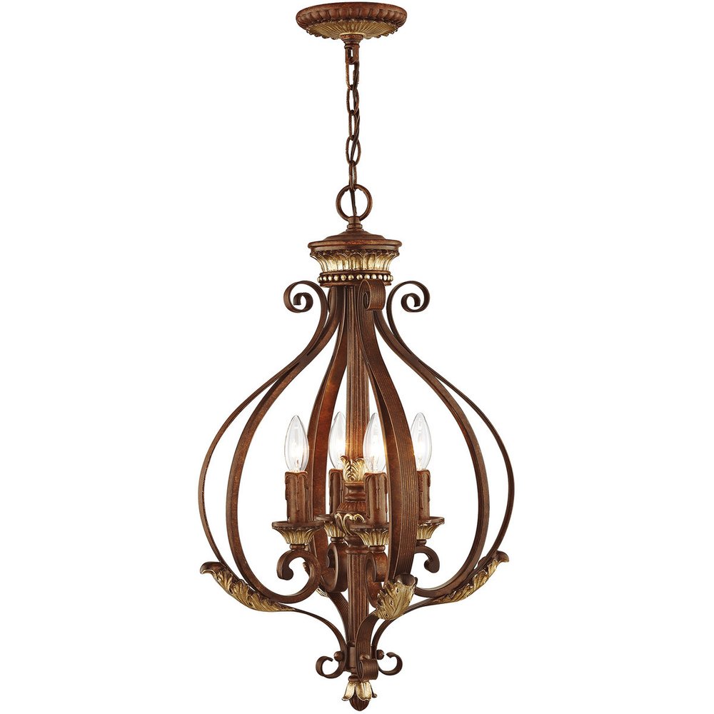Bronze Four Light Metal Dimmable Chandelier With Shades HomeRoots