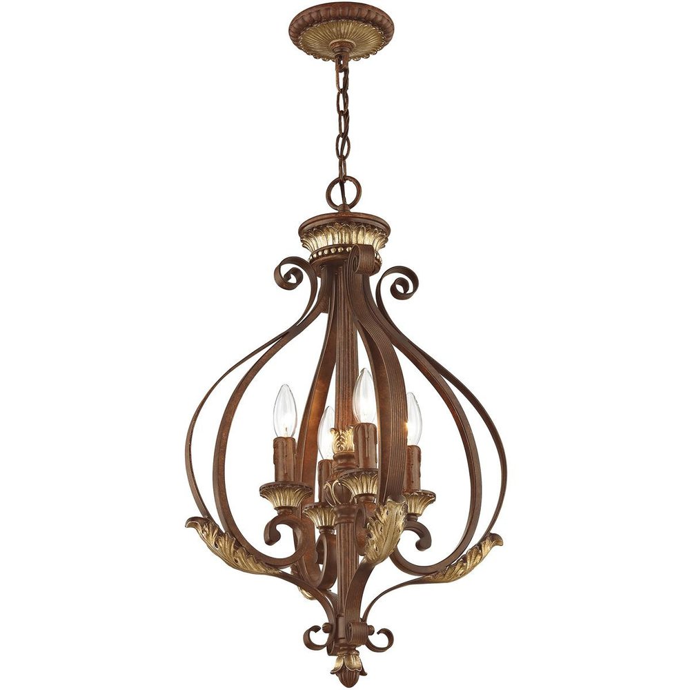 Bronze Four Light Metal Dimmable Chandelier With Shades HomeRoots