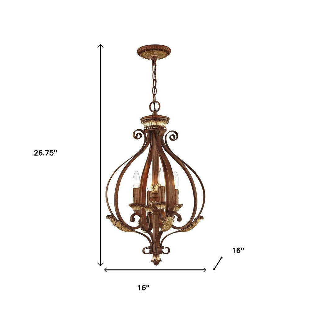Bronze Four Light Metal Dimmable Chandelier With Shades HomeRoots