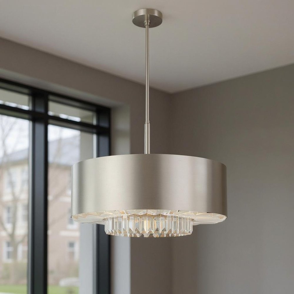 Nickel Six Light Metal Dimmable Chandelier With Shades HomeRoots