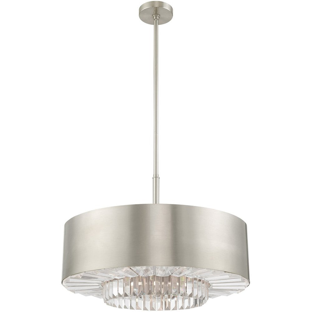 Nickel Six Light Metal Dimmable Chandelier With Shades HomeRoots