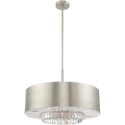 Nickel Six Light Metal Dimmable Chandelier With Shades HomeRoots