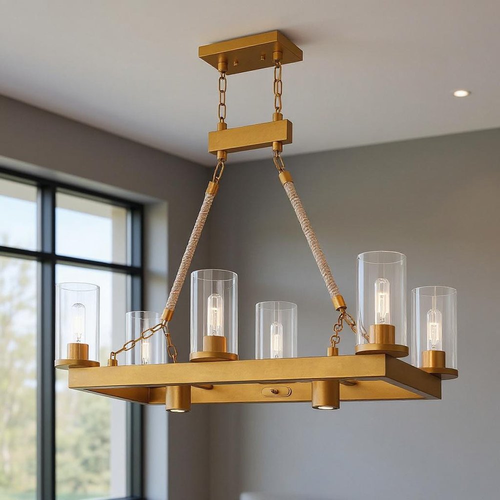 Gold Eight Light Metal Dimmable Chandelier With Shades HomeRoots