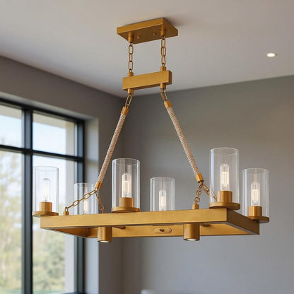 Gold Eight Light Metal Dimmable Chandelier With Shades HomeRoots