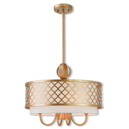 Gold And Off White Five Light Metal Dimmable Chandelier With Shades HomeRoots