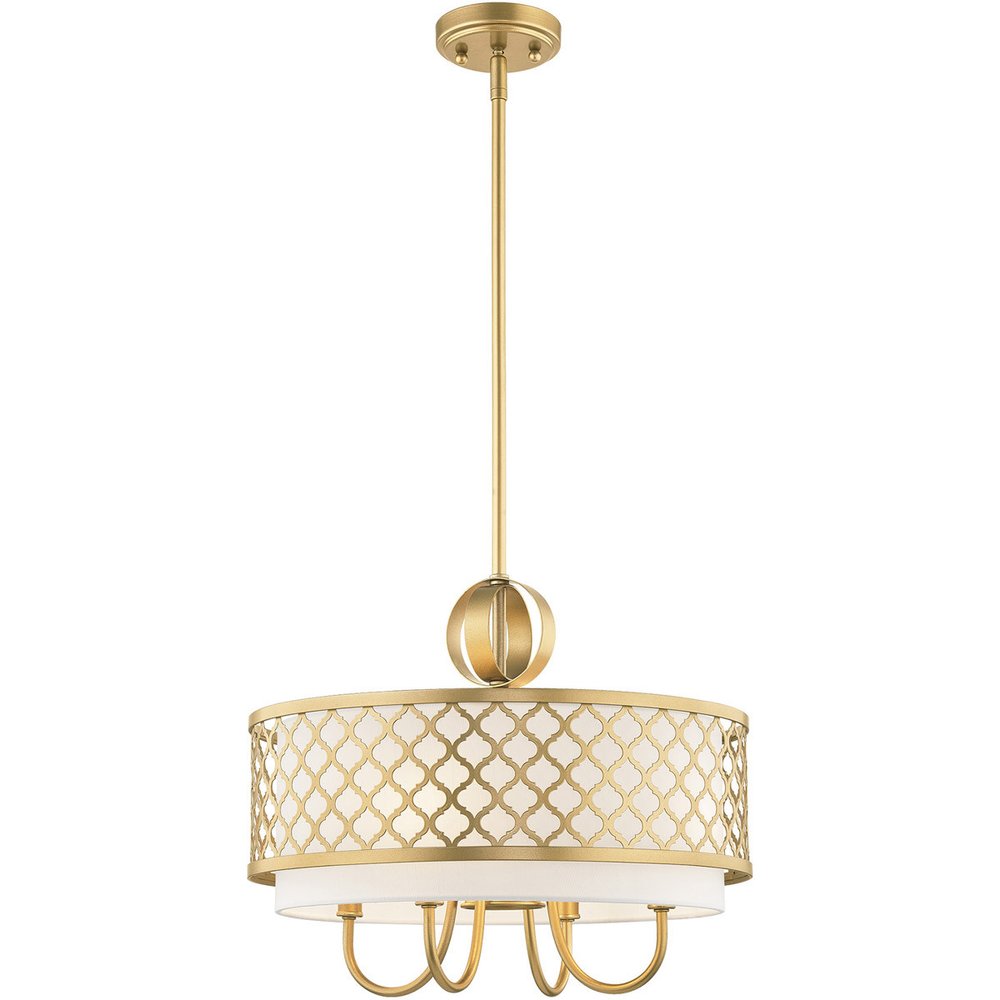 Gold And Off White Five Light Metal Dimmable Chandelier With Shades HomeRoots