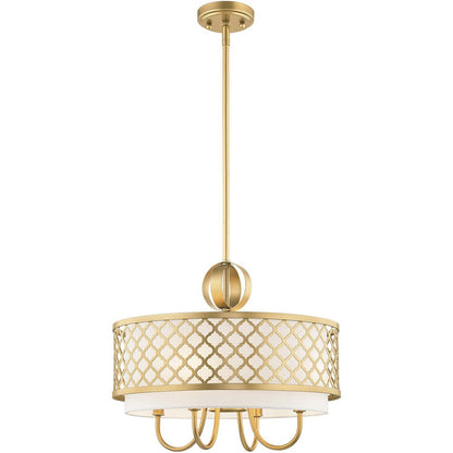 Gold And Off White Five Light Metal Dimmable Chandelier With Shades HomeRoots