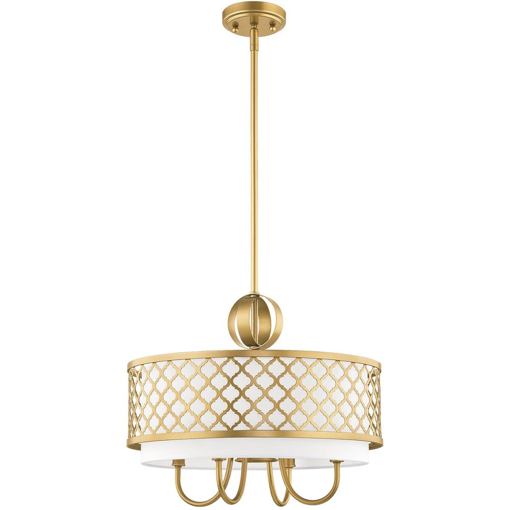 Gold And Off White Five Light Metal Dimmable Chandelier With Shades HomeRoots