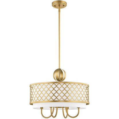 Gold And Off White Five Light Metal Dimmable Chandelier With Shades HomeRoots
