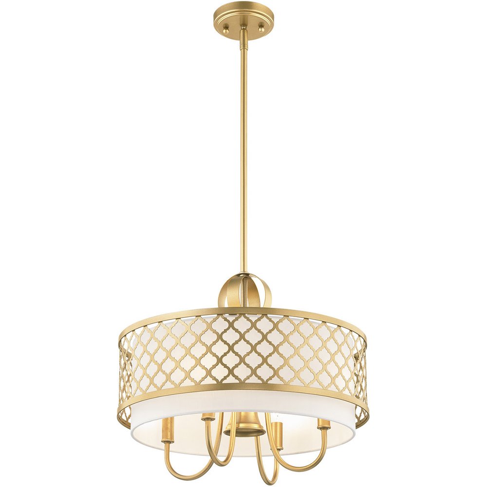 Gold And Off White Five Light Metal Dimmable Chandelier With Shades HomeRoots