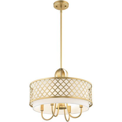 Gold And Off White Five Light Metal Dimmable Chandelier With Shades HomeRoots