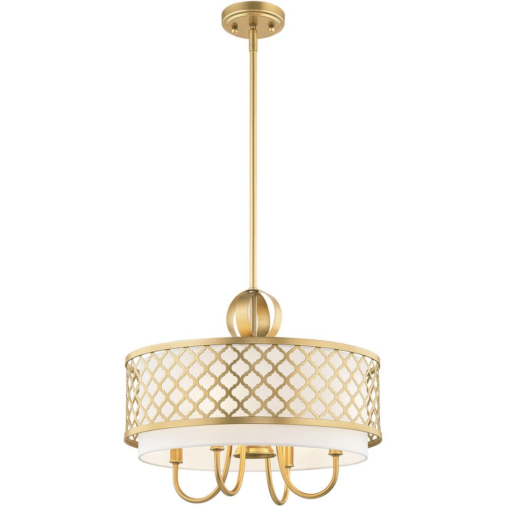 Gold And Off White Five Light Metal Dimmable Chandelier With Shades HomeRoots