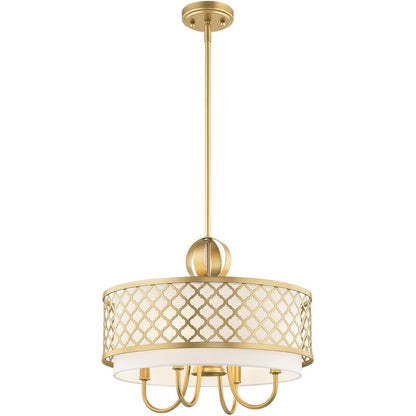 Gold And Off White Five Light Metal Dimmable Chandelier With Shades HomeRoots