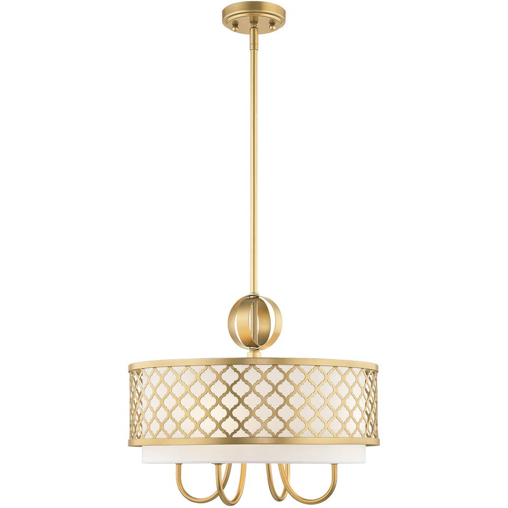 Gold And Off White Five Light Metal Dimmable Chandelier With Shades HomeRoots