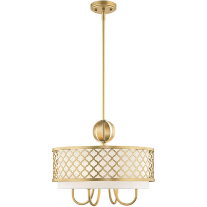 Gold And Off White Five Light Metal Dimmable Chandelier With Shades HomeRoots