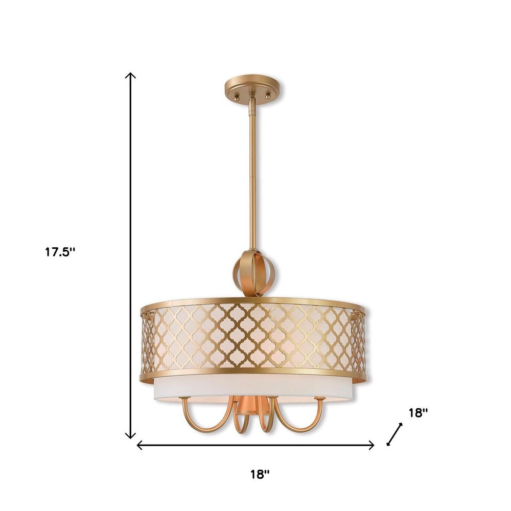 Gold And Off White Five Light Metal Dimmable Chandelier With Shades HomeRoots