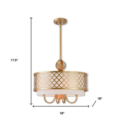 Gold And Off White Five Light Metal Dimmable Chandelier With Shades HomeRoots
