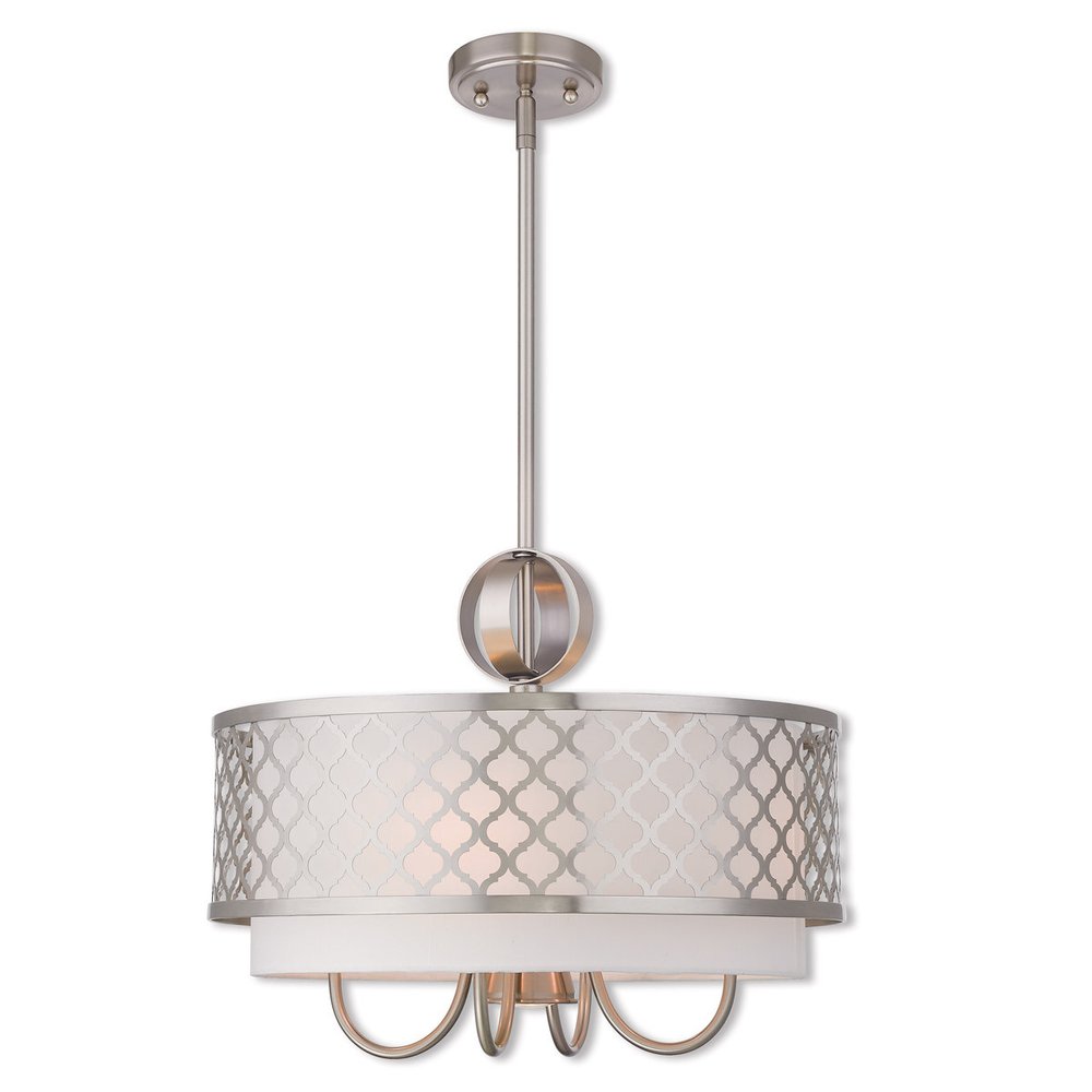 Nickel Five Light Metal Dimmable Chandelier With Shades HomeRoots