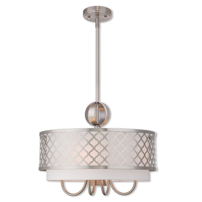 Nickel Five Light Metal Dimmable Chandelier With Shades HomeRoots
