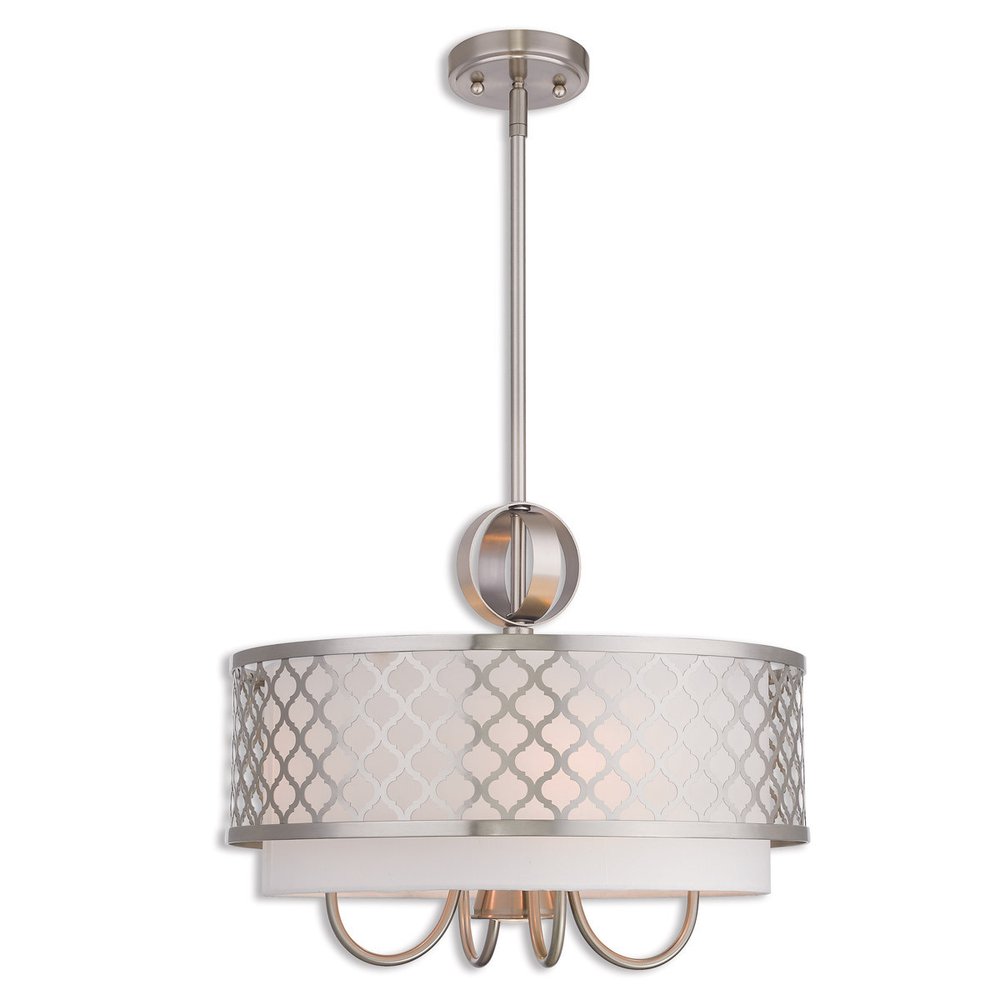 Nickel Five Light Metal Dimmable Chandelier With Shades HomeRoots