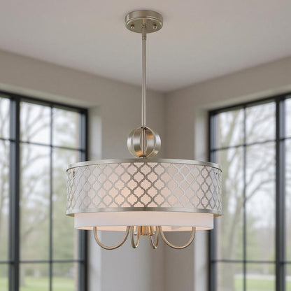 Nickel Five Light Metal Dimmable Chandelier With Shades HomeRoots