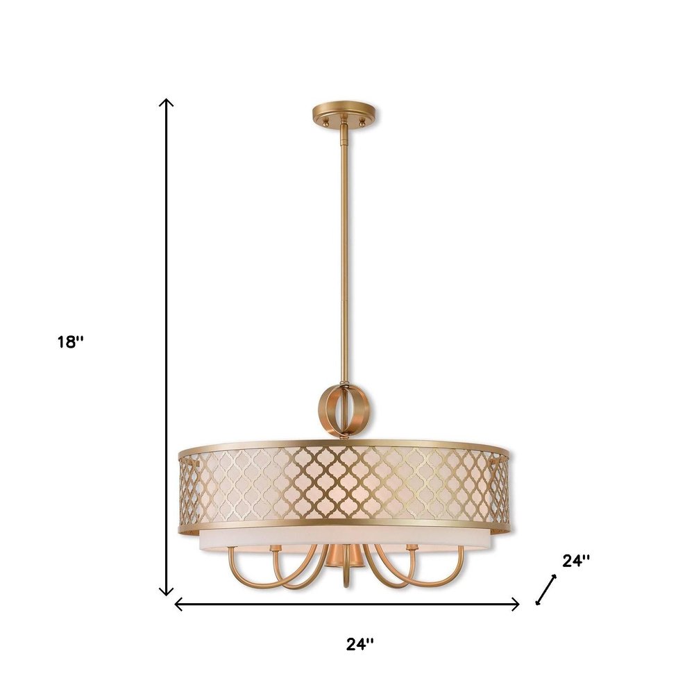 Gold And Off White Six Light Metal Dimmable Chandelier With Shades HomeRoots