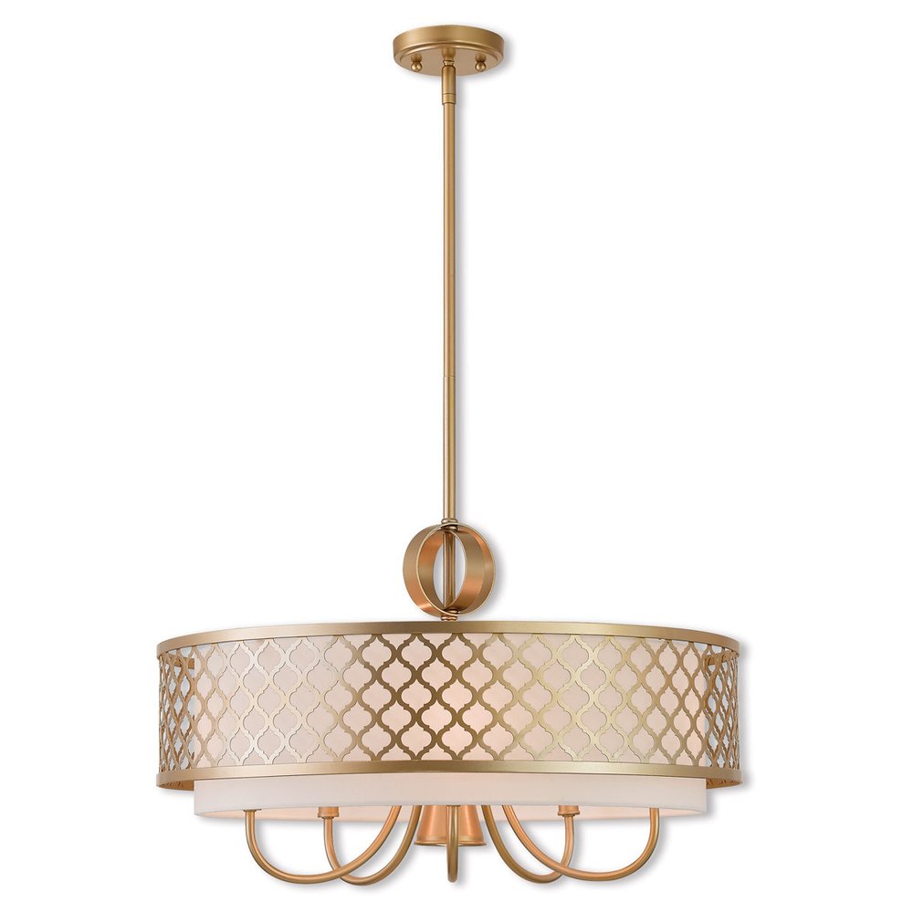 Gold And Off White Six Light Metal Dimmable Chandelier With Shades HomeRoots