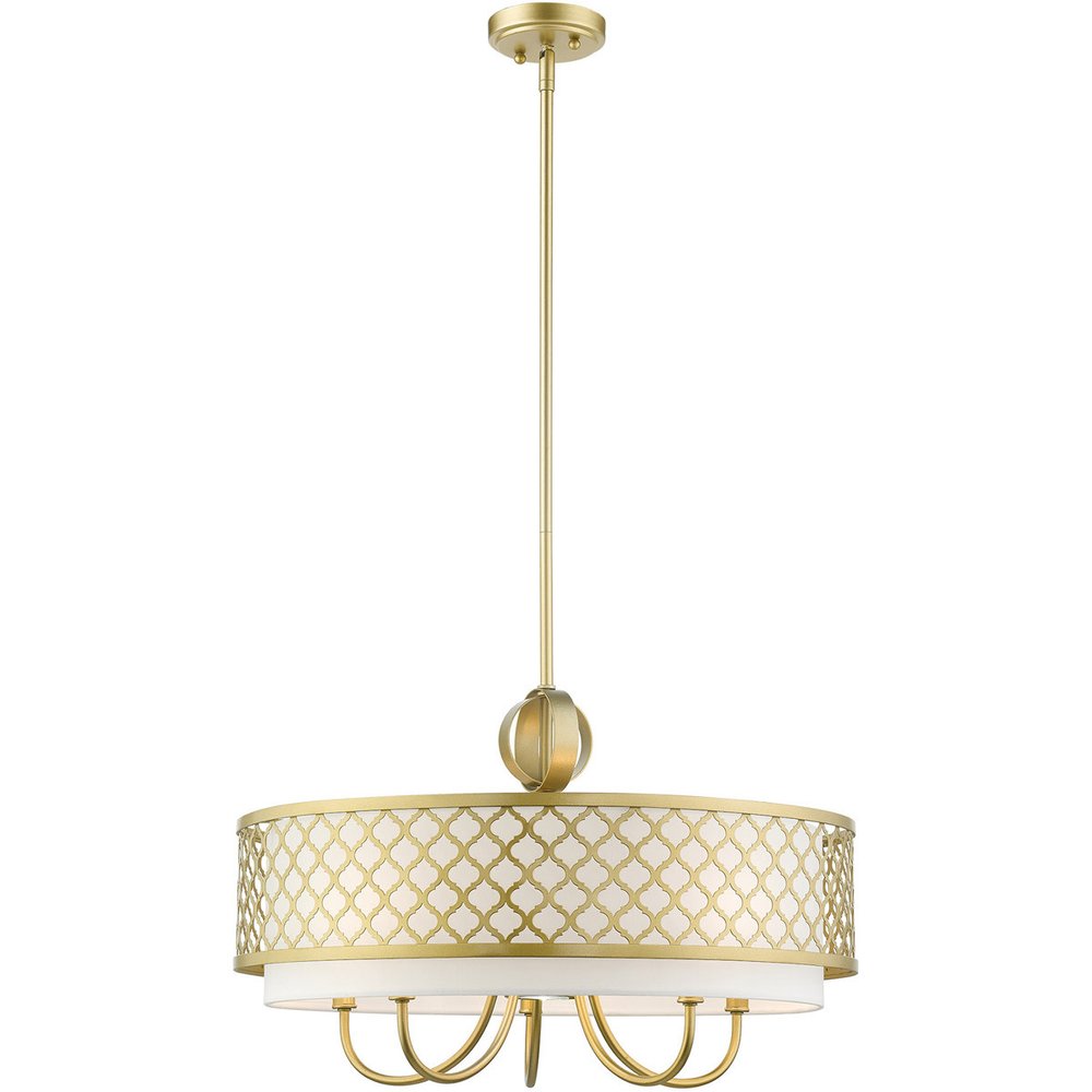 Gold And Off White Six Light Metal Dimmable Chandelier With Shades HomeRoots