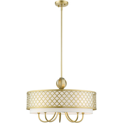 Gold And Off White Six Light Metal Dimmable Chandelier With Shades HomeRoots