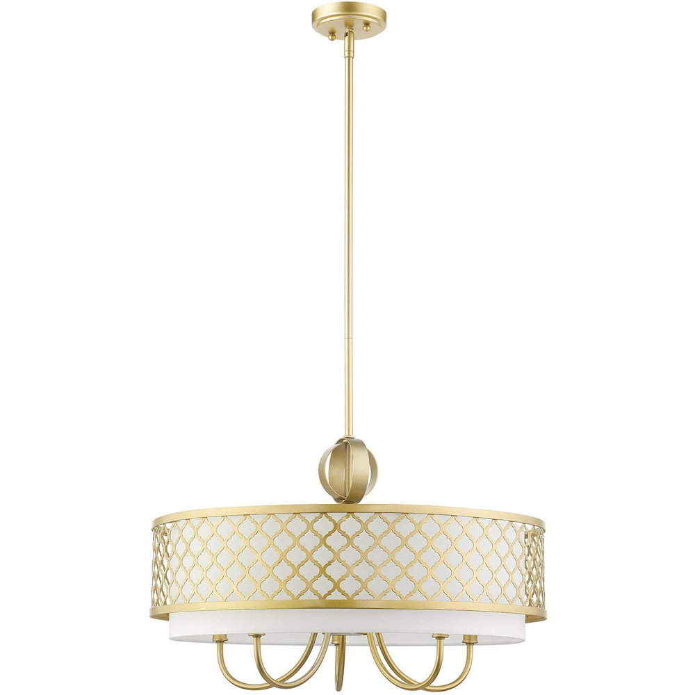 Gold And Off White Six Light Metal Dimmable Chandelier With Shades HomeRoots
