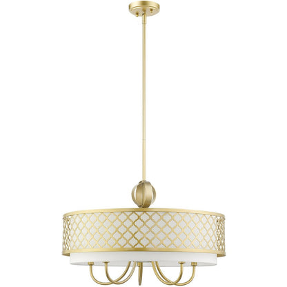Gold And Off White Six Light Metal Dimmable Chandelier With Shades HomeRoots