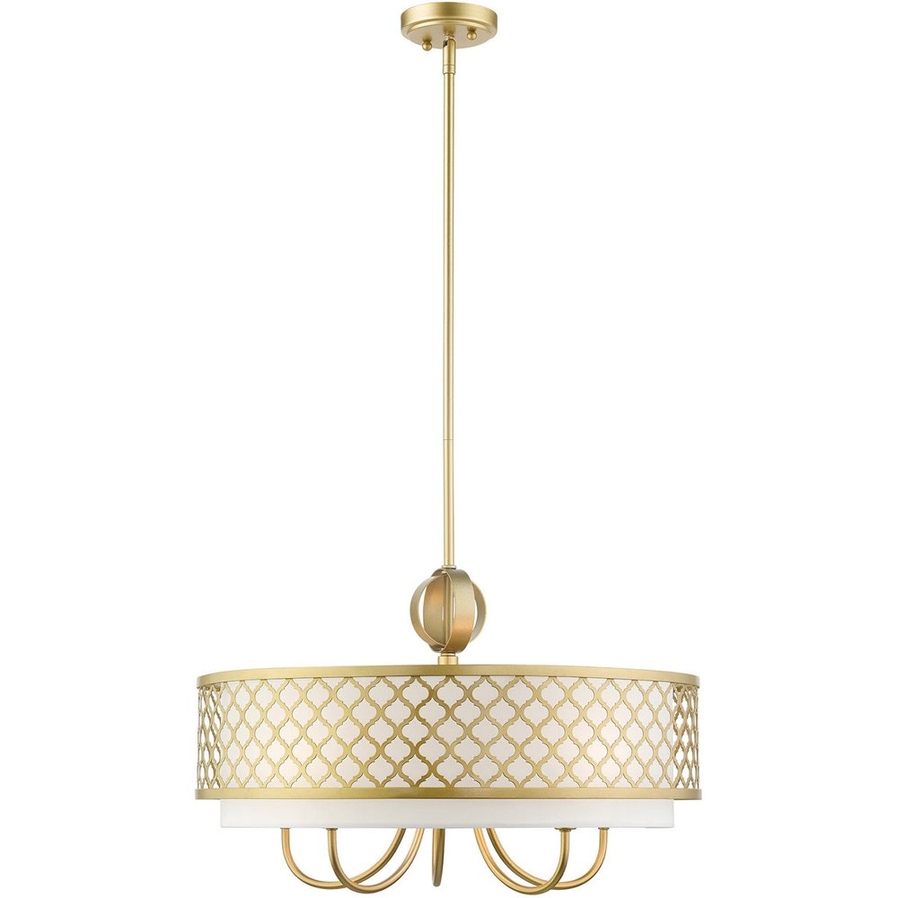 Gold And Off White Six Light Metal Dimmable Chandelier With Shades HomeRoots