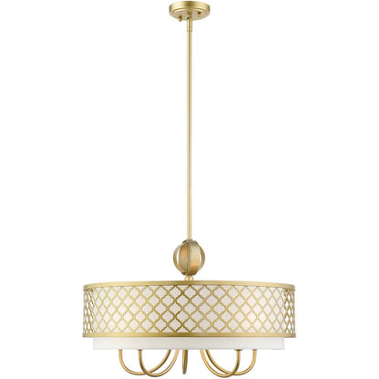 Gold And Off White Six Light Metal Dimmable Chandelier With Shades HomeRoots