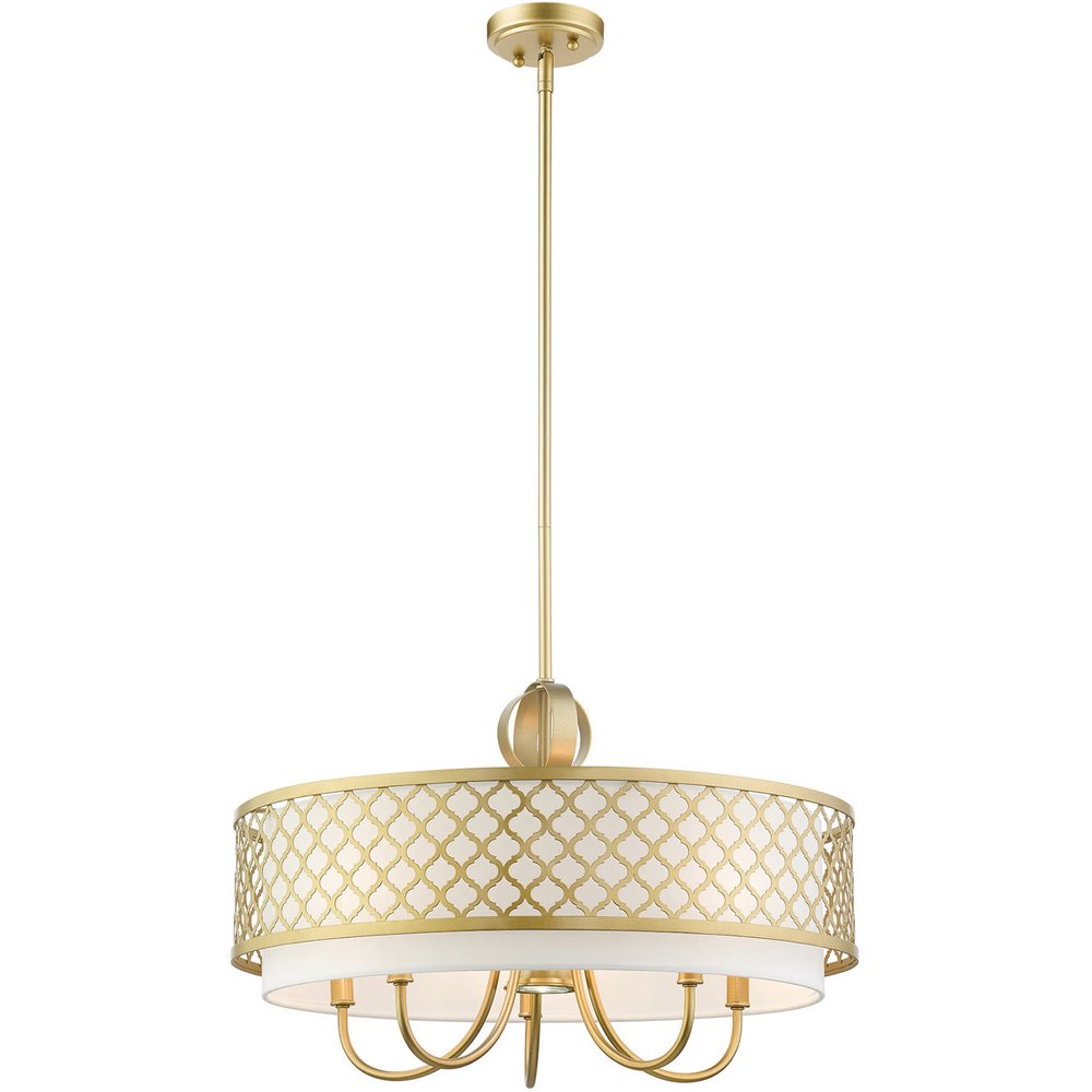 Gold And Off White Six Light Metal Dimmable Chandelier With Shades HomeRoots