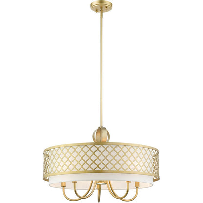 Gold And Off White Six Light Metal Dimmable Chandelier With Shades HomeRoots