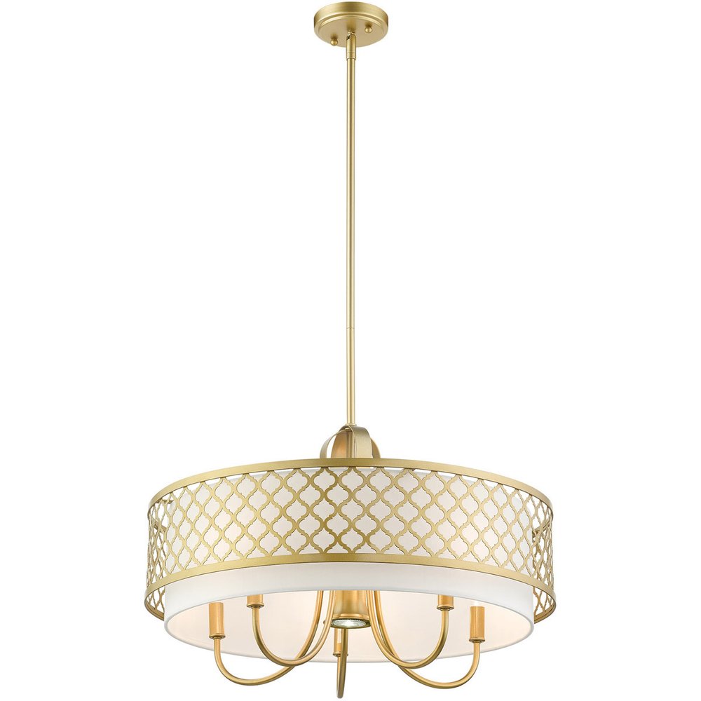 Gold And Off White Six Light Metal Dimmable Chandelier With Shades HomeRoots