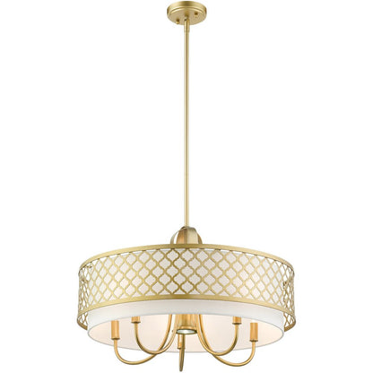 Gold And Off White Six Light Metal Dimmable Chandelier With Shades HomeRoots