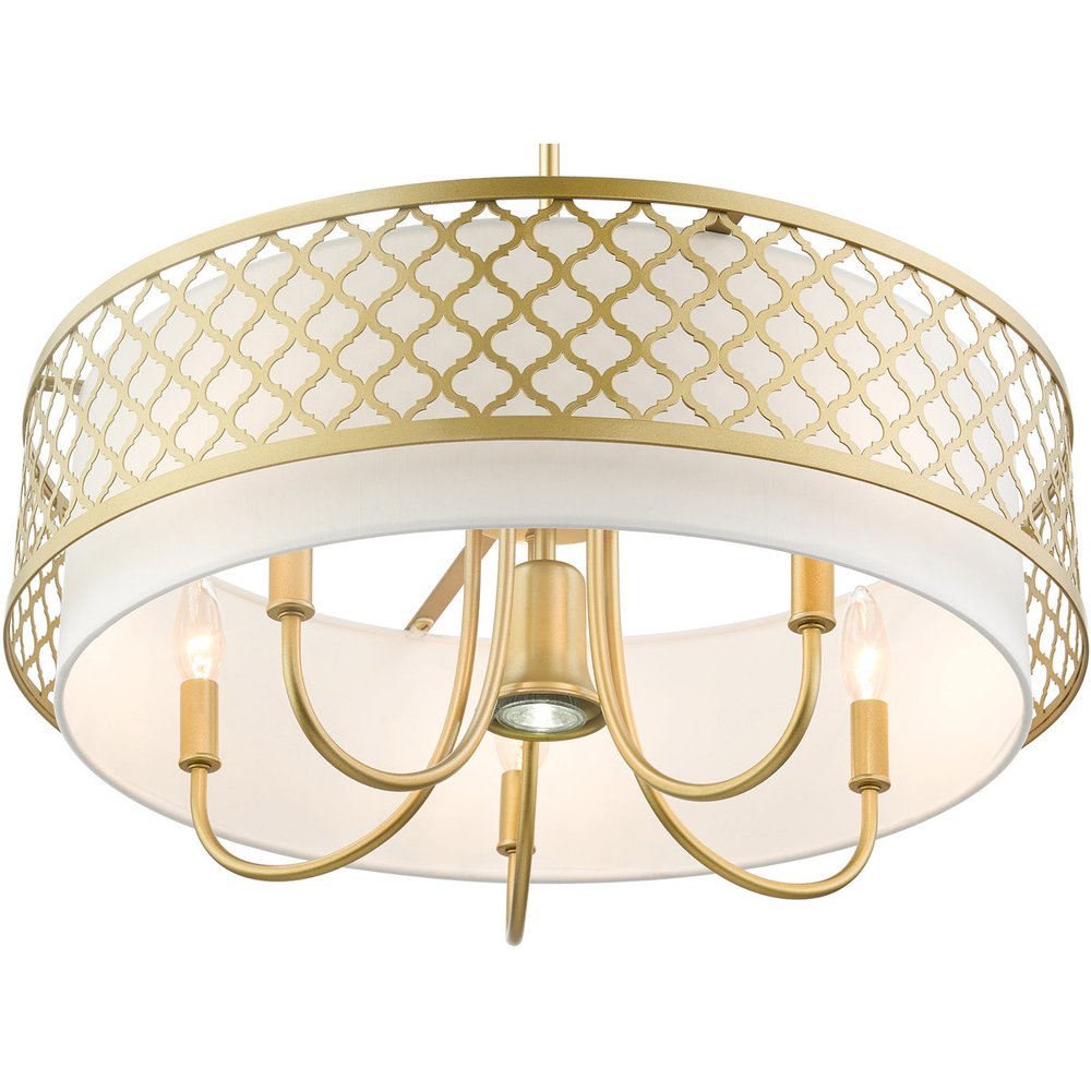 Gold And Off White Six Light Metal Dimmable Chandelier With Shades HomeRoots