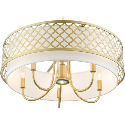 Gold And Off White Six Light Metal Dimmable Chandelier With Shades HomeRoots