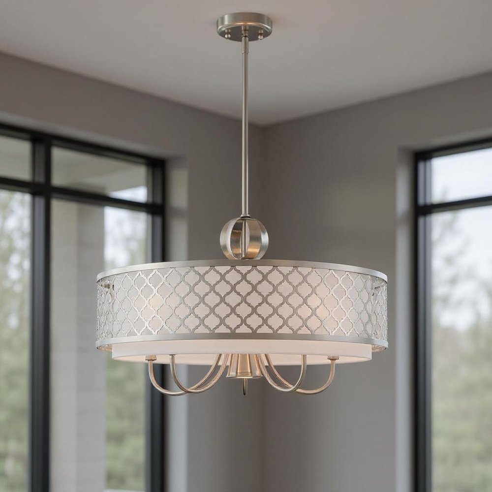 Nickel Six Light Metal Dimmable Chandelier With Shades HomeRoots