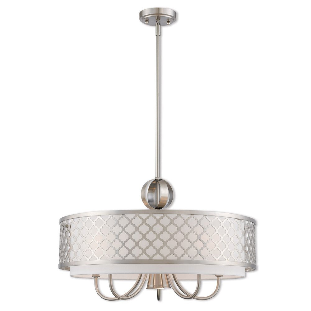 Nickel Six Light Metal Dimmable Chandelier With Shades HomeRoots