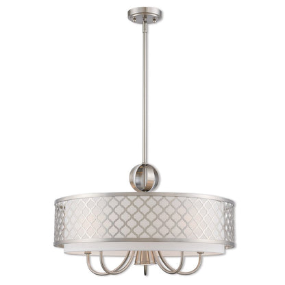 Nickel Six Light Metal Dimmable Chandelier With Shades HomeRoots
