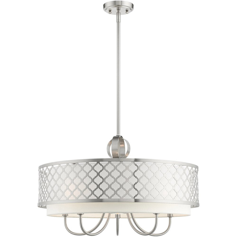 Nickel Six Light Metal Dimmable Chandelier With Shades HomeRoots