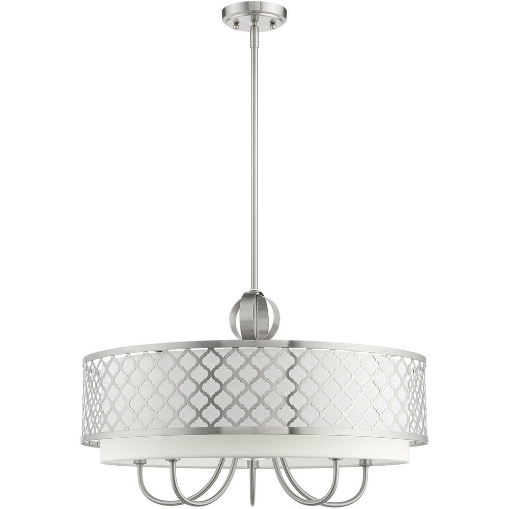 Nickel Six Light Metal Dimmable Chandelier With Shades HomeRoots