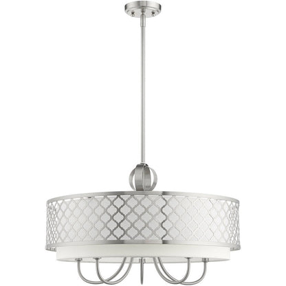 Nickel Six Light Metal Dimmable Chandelier With Shades HomeRoots
